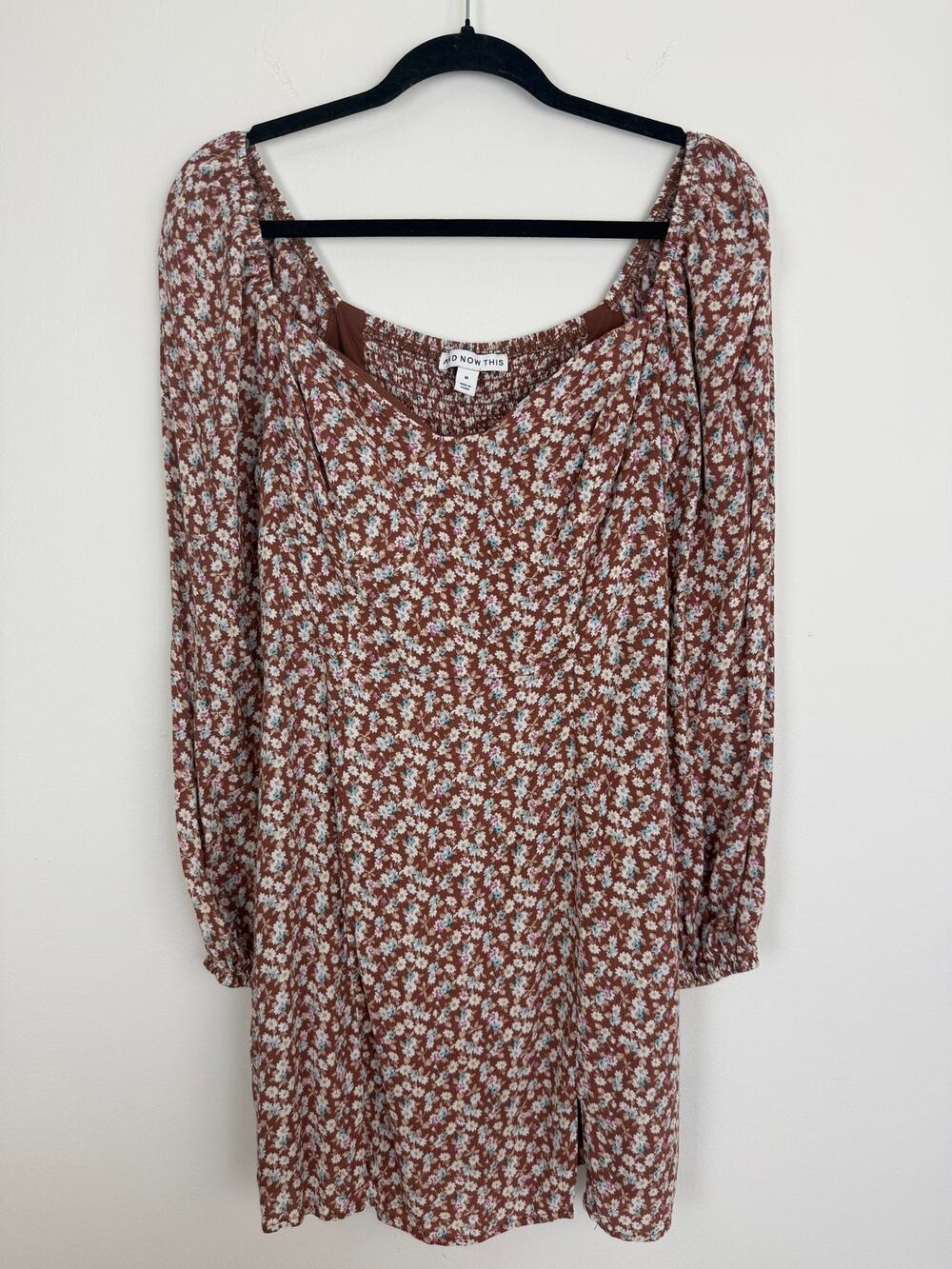 And Now This Womens Brown Floral Mini Long Sleeve Cottagecore Boho Dress Medium
